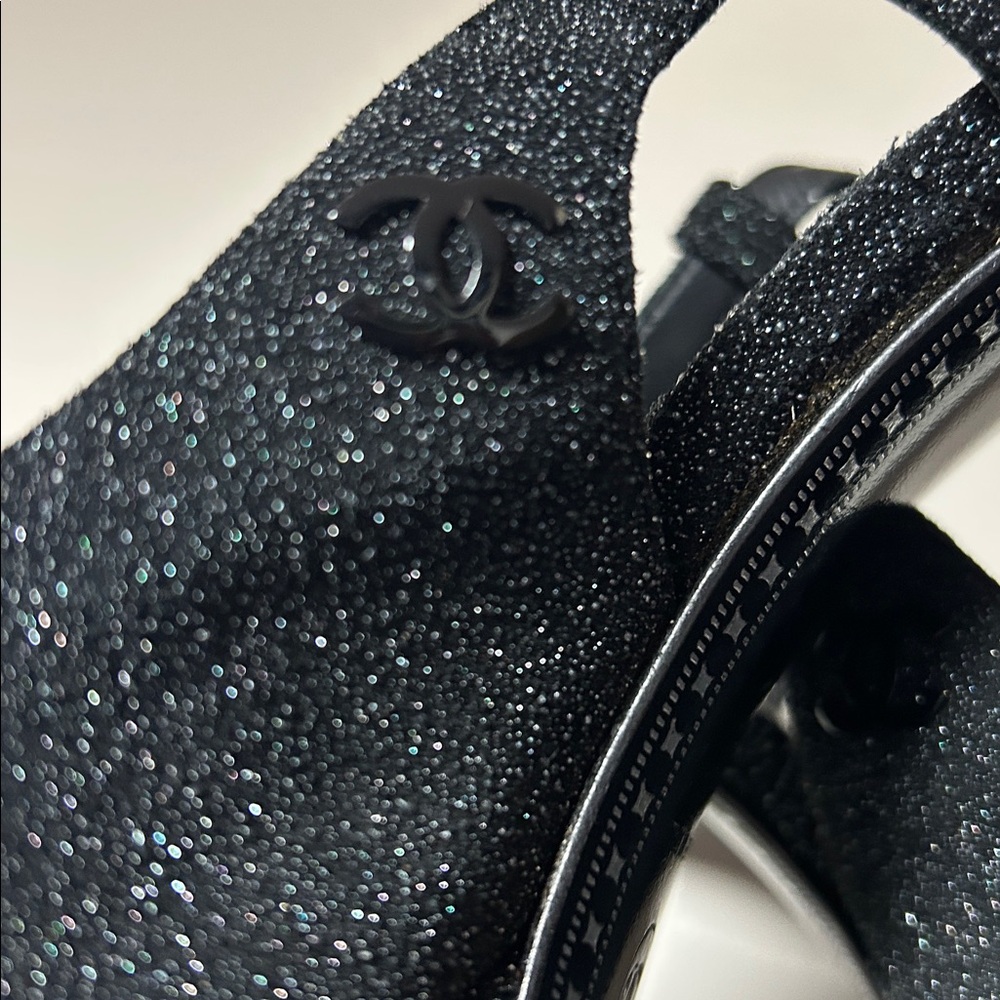 Chanel Black/Gray suede leather Glitter Cap Toe Slingback Platform Pumps Size 40 - Picture 4 of 12